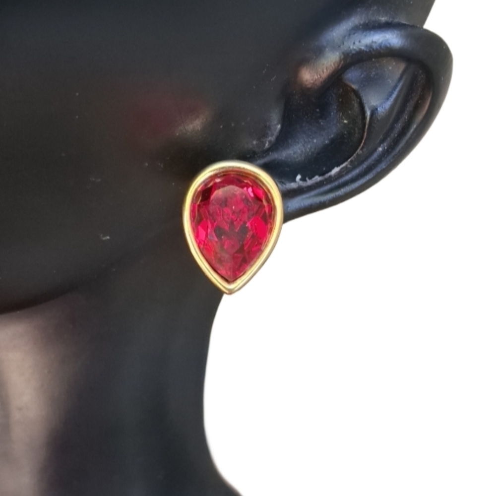 Vintage Swarovski S.A.L. Red Teardrop Stud Earrings